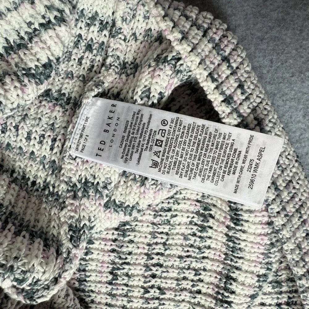 Ted Baker Aspel Puff Sleeve Marled Knit Sweater Tie Back Women Size 5‎ US 12 NWT